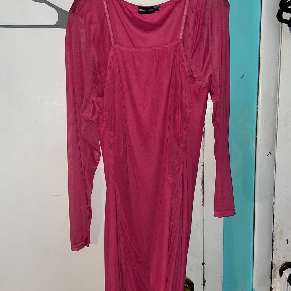 Hot pink plus size rouched dress